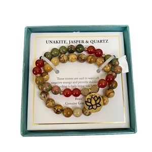 Bracelet Shivam Unakite Jasper Quartz 2 Strands For Strength Clarity Grounding
